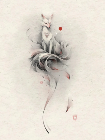 Elegant Standing White Fox Tattoo Sticker | Temporary