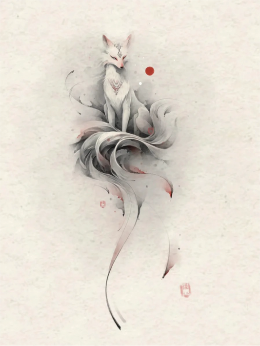 Elegant Standing White Fox Tattoo Sticker | Temporary