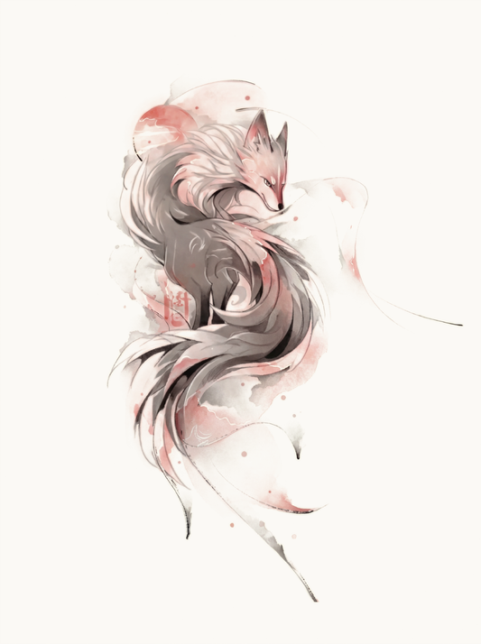 Pink Moon Fox Tattoo Sticker | Temporary