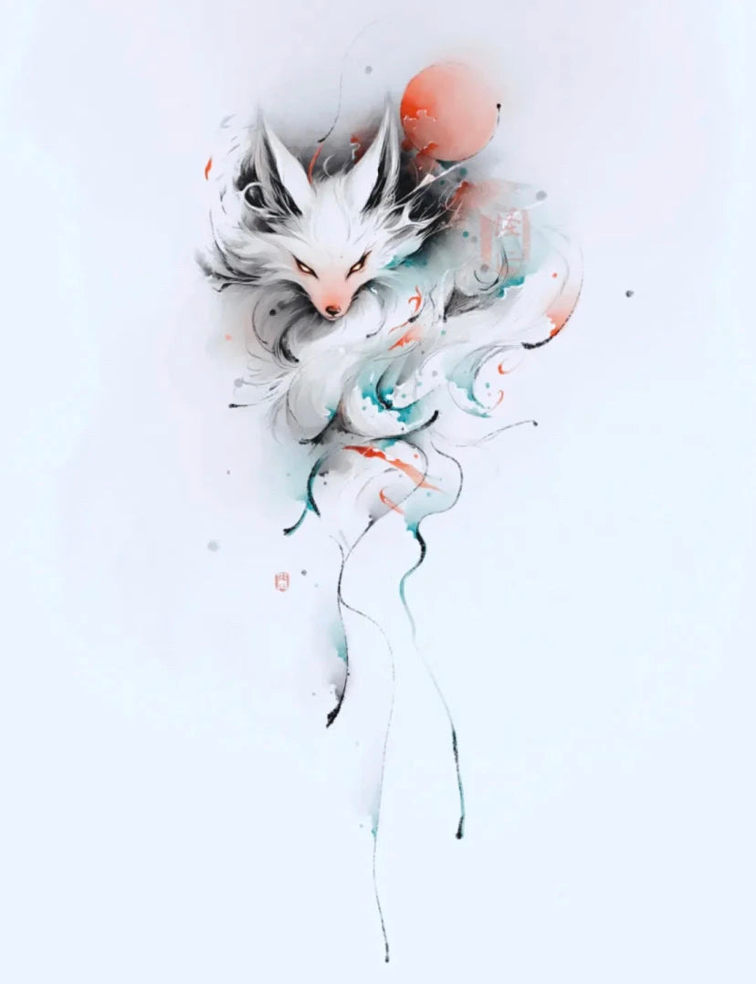 White Spirit Fox Tattoo Sticker | Temporary
