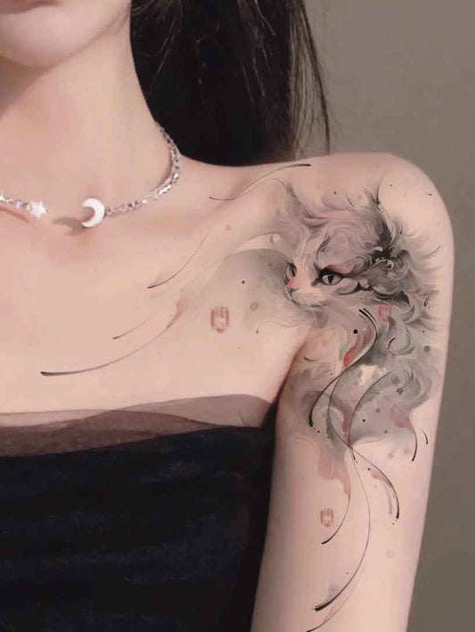 Mistwhisker Reverie | Cat Shoulder Tattoo Sticker